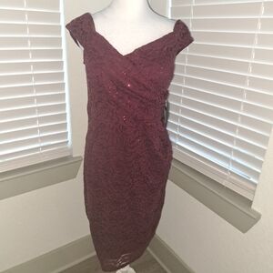 MARINA Deep Red Lace Midi Dress